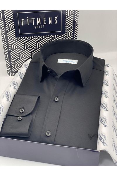 Fitmens Slim Fit Long Sleeve Satin Gift Boxed Easy Iron-On Men's Shirt Fs- 002968   - Black