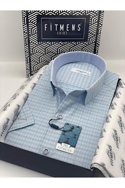 Fitmens Klasik Kısa Kol Desenli Hediye Kutulu Erkek Gömlek FS-003620 - Mavi