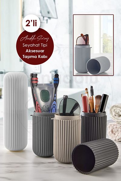 Anadolu Saray 2Pcs Travel Type Accessory Carrying Container Glasses Toothpaste Storage Box Makeup Brush Case