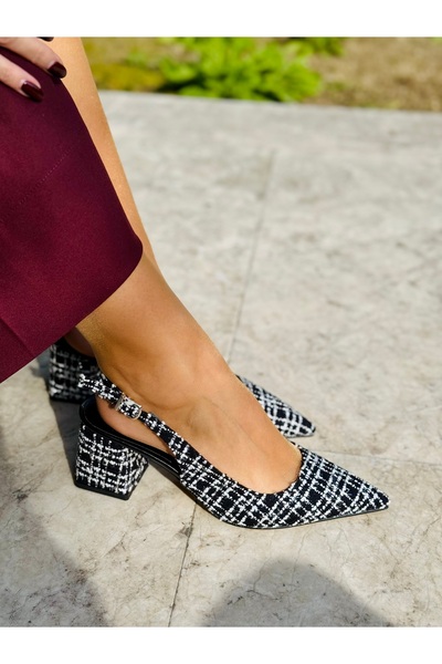 İnan Ayakkabı Жіночі чорно-білі туфлі з плетеними деталями, гострий носок, каблук (висота каблука 7 см)