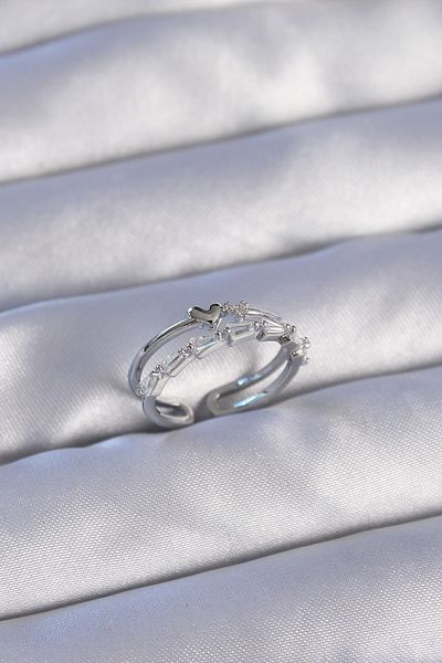 Skygo Brass Silver Ring with Zirconia - Heart, Adjustable 2-Piece Appearance - TJ-BYK3210