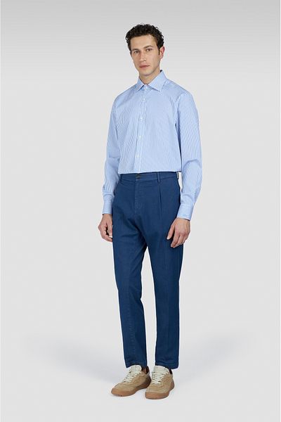 PAUL&SHARK Men's Slim Fit Stripe Patterned Cotton Long Sleeve Blue Shirt 25413060 Cf-V05