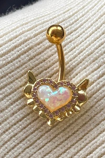 TAKIŞTIR Gold Color Heart Figured Stone Detailed Surgical Steel Belly Piercing