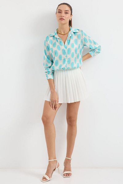 modaserdem 3964 Lightweight Draped Satin Shirt - B.Turquoise