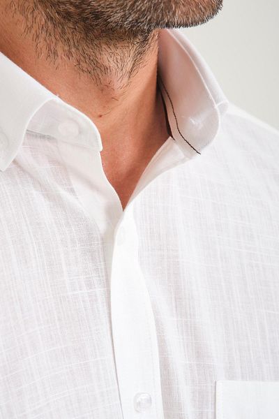 Fitmens Ecru Men's Shirt - Short Sleeve, Linen Linen Collar, Buttoned Gift Box Fs- 001202