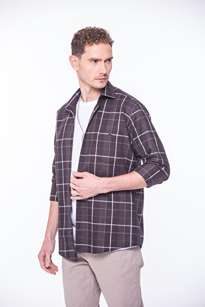 Fitmens Classic Long Sleeve Winter Plaid Lumberjack Collar Six Button Cotton ...