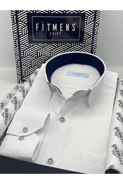 Fitmens Classic Long Sleeve Gabardine Solid Gift Boxed Men's Shirt Fs- 002155   - White