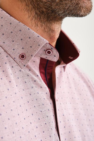 Fitmens Classic Short Sleeve Crossed Filafil Pattern Buttoned Collar Gift Boxed Men's Shirt Fs- 001215   - Burgundy