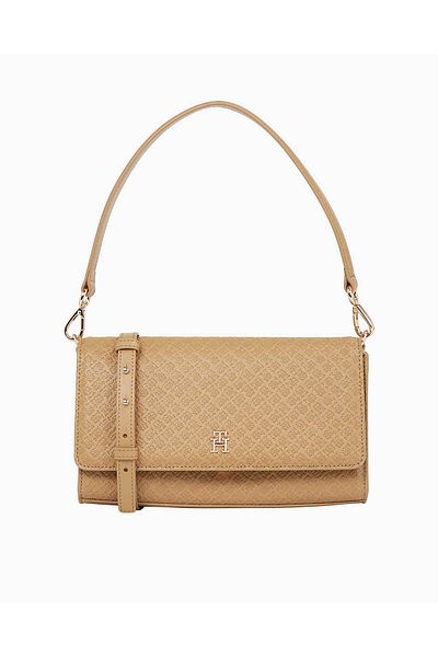 Tommy Hilfiger Dámská béžová taška přes rameno s monogramem TH s potištěným zapínáním na patentky a nastavitelným ramenním popruhem AW0AW16933-RBC