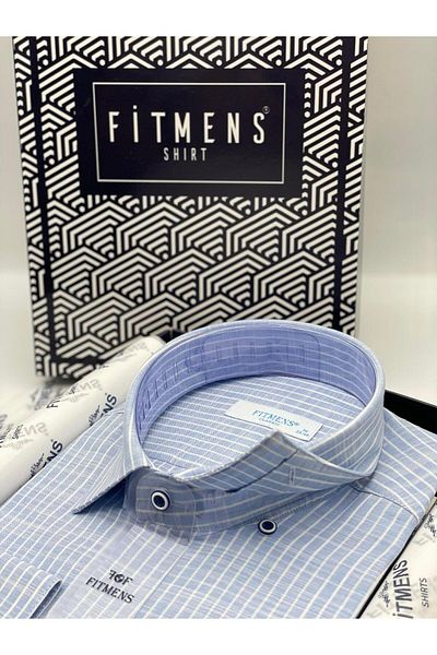 Fitmens Classic Long Sleeve Striped Linen Cotton, Lapel Button Men's Shirt Fs- 003169   - on