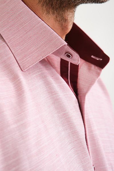 Fitmens Classic Short Sleeve V Flam Linen Men's Shirt with Gift Box Fs- 001217   - Burgundy