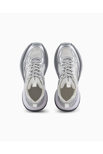 Emporio Armani Women's Thick Sole Stripe Patterned Sneaker Silver Xr388-00520