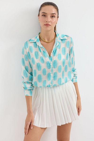 modaserdem 3964 Lightweight Draped Satin Shirt - B.Turquoise