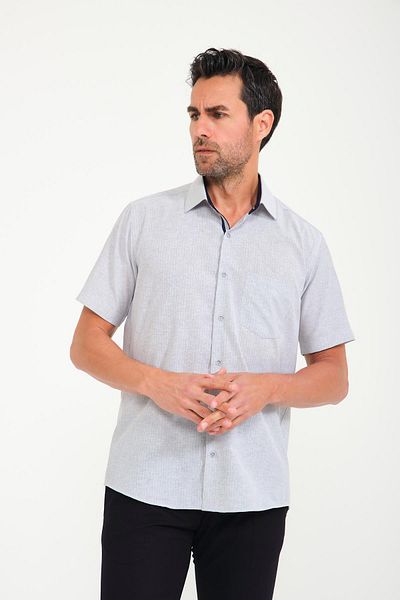 Fitmens Classic Short Sleeve Linen Cotton Garnished Men's Shirt with Gift Box Fs- 000748   - Gray