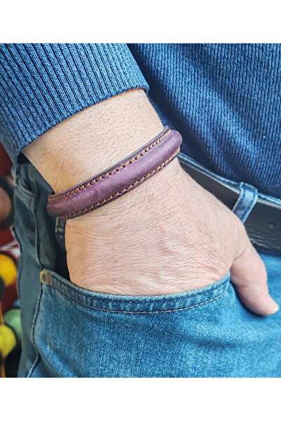 BONCADAS Custom Made Leather Coated Copper Bracelet with Handwork