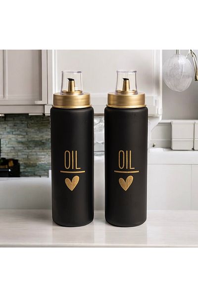 Kitchen Pembelia Set of 2 Sippy Glass 550 ml Black Oil Oil Pot Oil Pot
