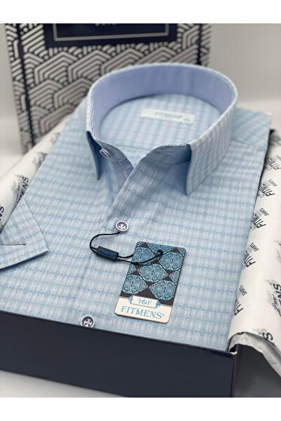 Fitmens Klasik Kısa Kol Desenli Hediye Kutulu Erkek Gömlek FS-003620 - Mavi