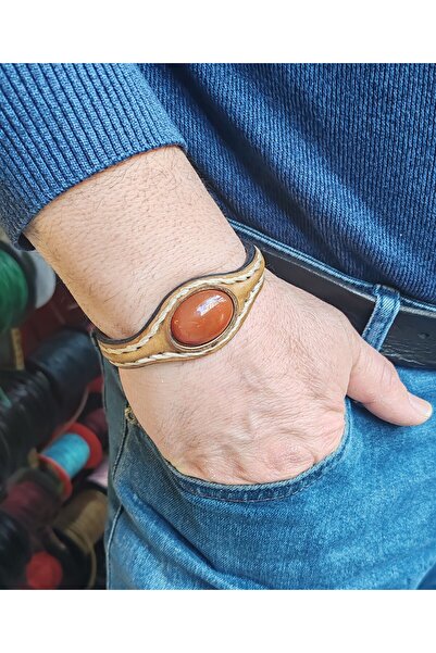 BONCADAS Hand Made Custom Made Natural Stone Leather Coated Copper Bracelet