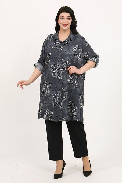 By Alba Collection تونيك نسائي من القطن الفسكوزي باللون الرمادي مقاس كبير