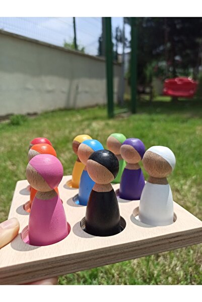 Gepetto Waldorf 9'lu Peg Bebekler Seti – Renk Eşleştirme Tablası Ile El Yapımı Ve Eğlenceli