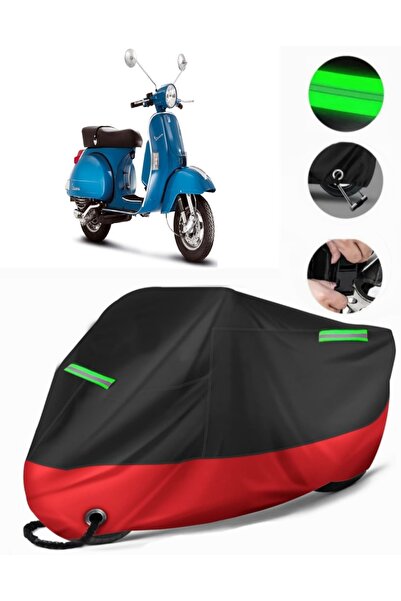 MotoEN غطاء دراجة نارية ممتاز متوافق مع Vespa PX 150 (متوافق مع القفل) أسود-أحمر