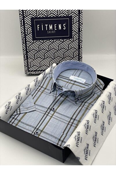 Fitmens Classic Short Sleeve Linen Cotton Colorful Collar Button Men's Shirt ...