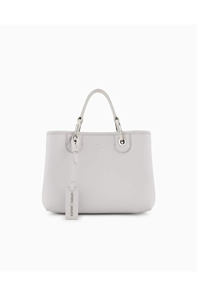 Emporio Armani Women's Magnetic Buckle Silk Print Logo Removable Shoulder Strap External Zipper Interior Section Gray