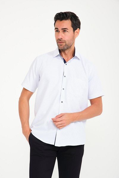 Fitmens Classic Men's Short Sleeve Dotted Gift Boxed Shirt Fs- 001218   - White Navy Blue