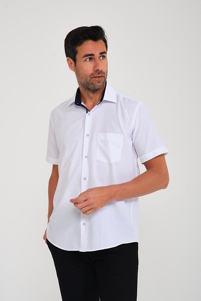 Fitmens Classic Short Sleeve Neon Dot Dobby Men's Shirt with Gift Box Fs- 001216   - White