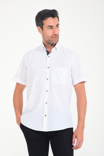 Fitmens Classic Short Sleeve Crossed Filafil Pattern Buttoned Collar Gift Boxed Men's Shirt Fs- 001215   - White