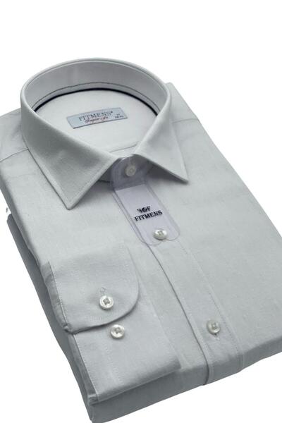 Fitmens Regular Fit Long Sleeve Linen Pocketless Gift Boxed Men's Shirt Fs-001578 - White