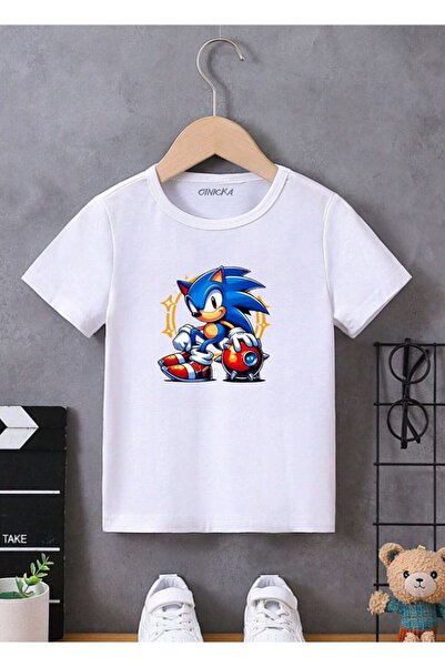 OTNICKA Tricou / Tricou alb pentru copii cu imprimeu SONIC cu design special