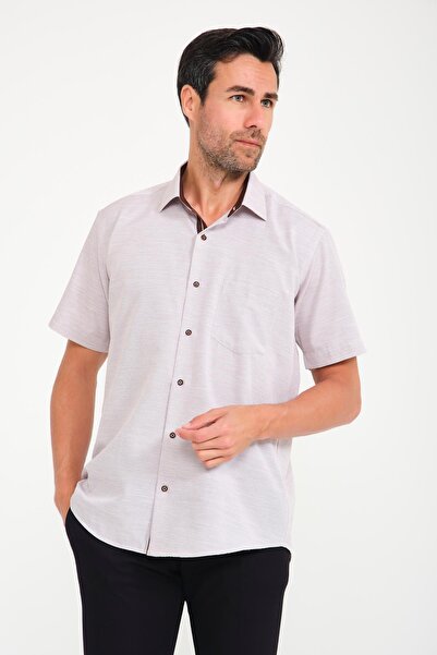 Fitmens Classic Short Sleeve V Flam Linen Gift Boxed Men's Shirt Fs-001217 - Brown