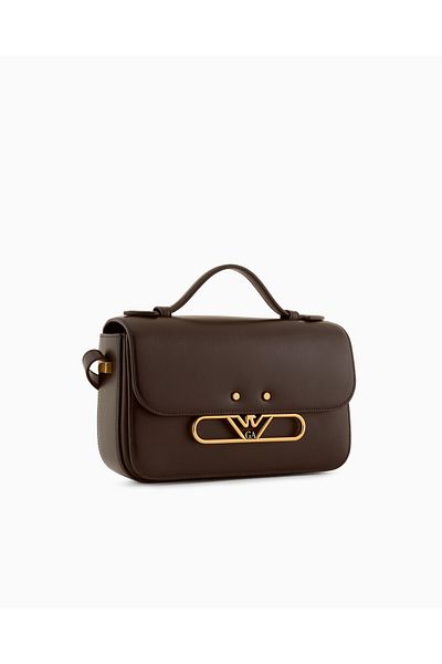 Emporio Armani Women's Short Hand Holding Strap Two Metal Detail Box Brown Shoulder Bag
