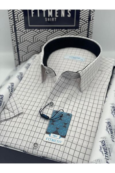 Fitmens Classic Short Sleeve Checkered Men's Shirt with Gift Box Fs- 003623   - White Black