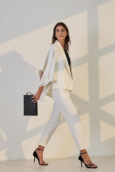 Setre Ecru Asymmetrical Collar Jacket with Pocket and Sleeve Detail