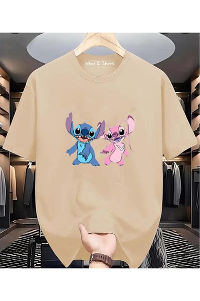 New Shine In Cart 6 and Above Purchases Get 1 T-Shirt as a Gift - Angel and Stitch Printed Oversized T-Shirt