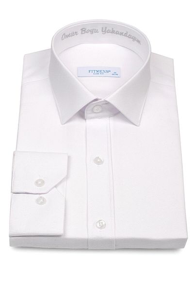 Fitmens Slim Fit Long Sleeve Longslive I'M on the Run Embroidered Gift Boxed Men's Shirt Fs- 001376   - White