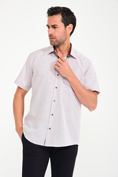 Fitmens Classic Short Sleeve V Flam Linen Gift Boxed Men's Shirt Fs-001217 - Brown