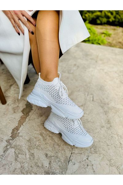 İnan Ayakkabı White Color Knitwear Stone Women's Sneakers Heel Height (5 cm) Orthopedic This Shoe for Display