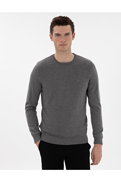 Pierre Cardin Gray Melange Slim Fit Crew Neck Basic Knitwear Sweater 50296575...