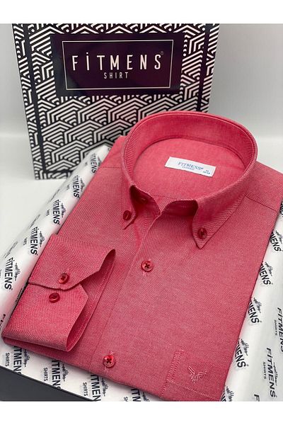 Fitmens Classic Long Sleeve Cotton Easy to Iron Men's Shirt with Gift Box Fs- 003897   - Red