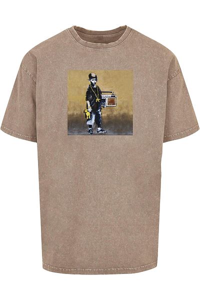 Merchcode Brandalised - Boy With Teddy Picture Acid Washed Oversize Tee