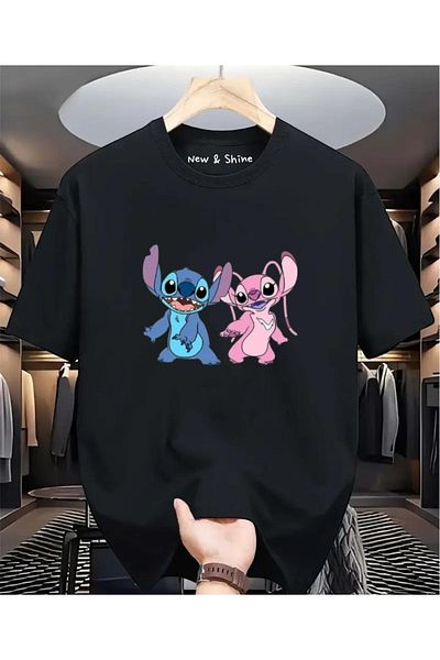 New Shine ANGEL AND STITCH PRINTED Oversize tričko s potiskem