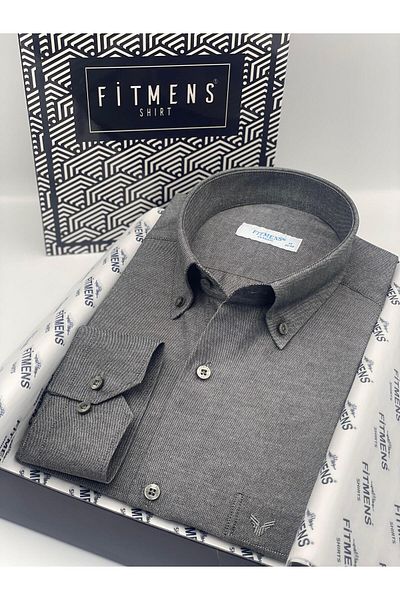 Fitmens Classic Long Sleeve Cotton Easy to Iron Men's Shirt with Gift Box Fs- 003897   - Anthracite