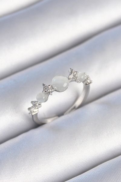 Skygo Brass Silver Color Zircon Stone Star Detail White Enamel Women's Ring - Tj-Byk3441
