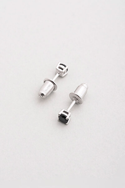 So CHIC... Zirkon Taşlı 3 mm 18 Ayar Beyaz Altın Kaplama Unisex Gümüş Tektaş Küpe