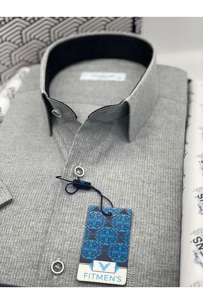 Fitmens Classic Short Sleeve Linen Cotton Men's Shirt with Gift Box Fs- 003624   - Dark Gray