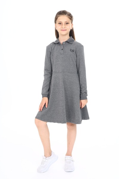 Toontoy Kız Çocuk Polo Yaka Çıtçıtlı Göğsü Baskılı Elbise