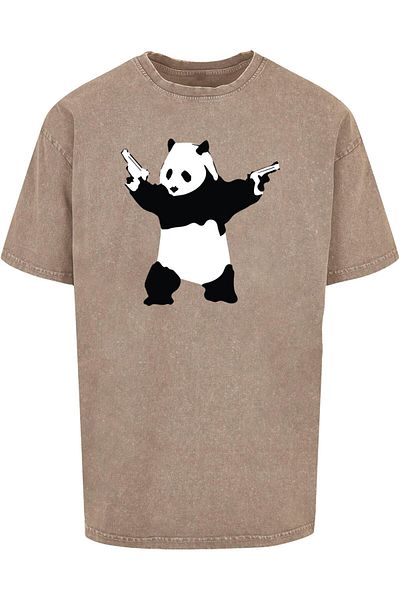Merchcode Brandalised - Panda Guns Acid Washed Oversize-T-Shirt